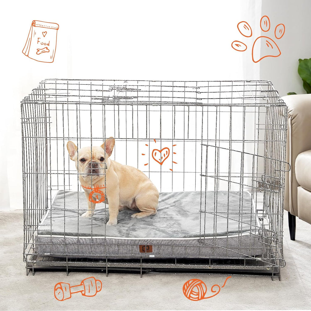 EHEYCIGA Large Washable Dog Crate Bed with Memory Foam, 35x23Inch, Grey