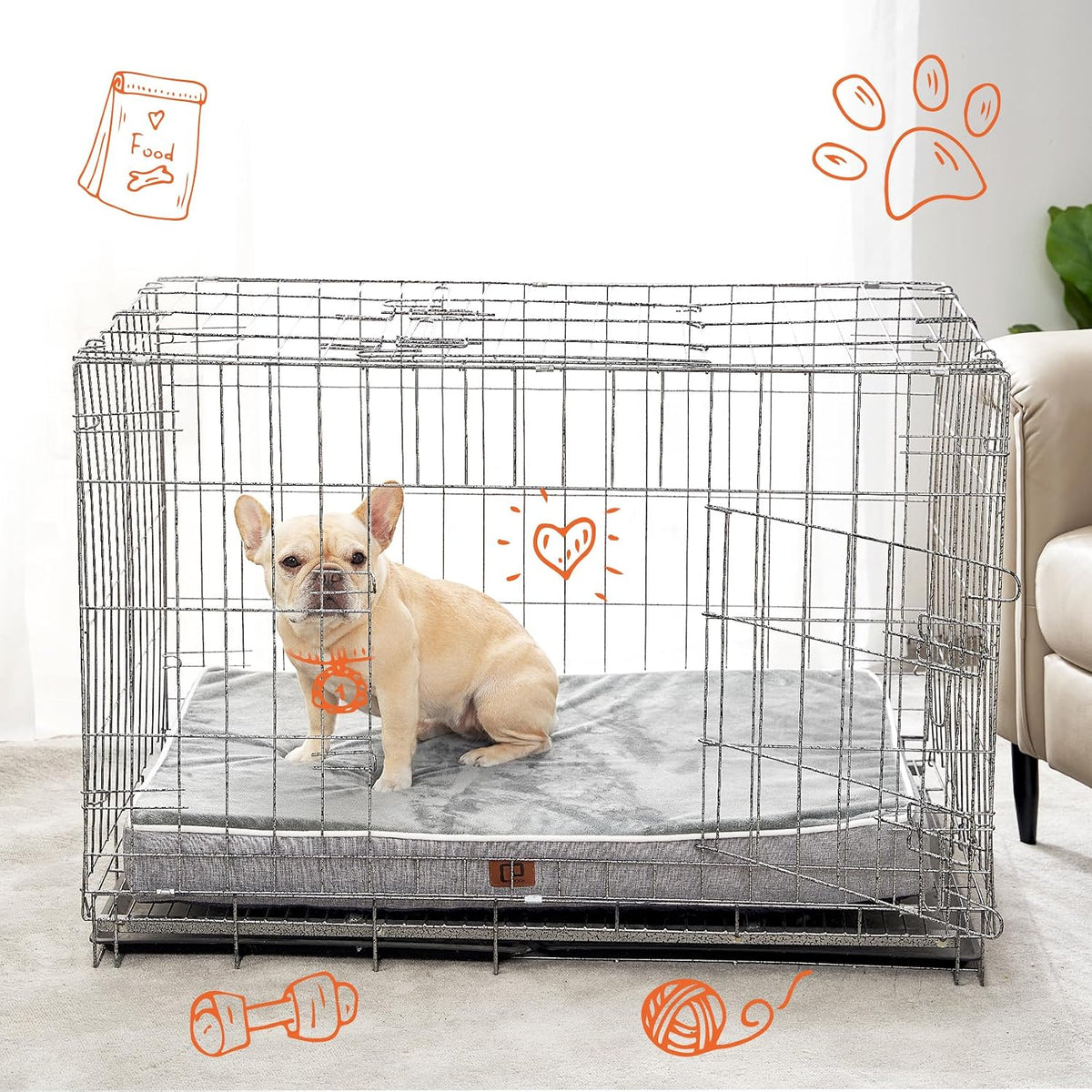 EHEYCIGA Large Washable Dog Crate Bed with Memory Foam, 35x23Inch, Grey
