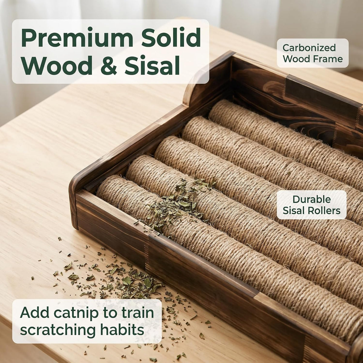 Cat Litter Box Step with Sisal Scratching Post Litter Catcher Mat (Natural) | Multi-Purpose Wood Anti-Tracking Cat Scratcher Bed Litter Box Ramp, Fits Standard Cat Litter Boxes