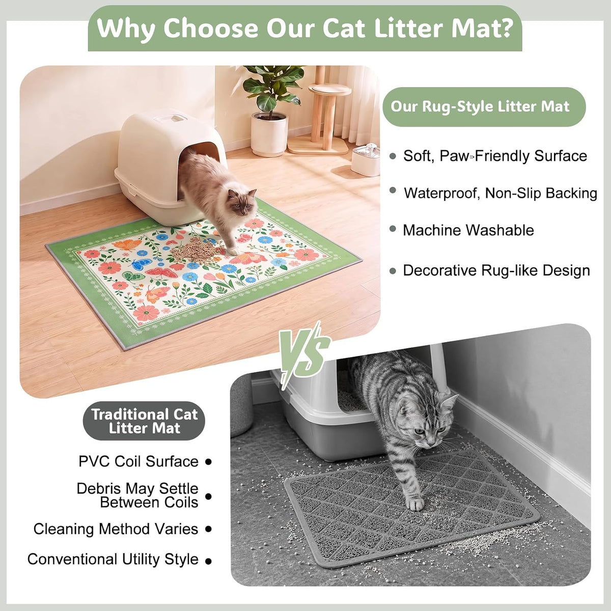 Bienbee Cat Litter Mat, 2 Pack 33" x 22" Machine Washable for Litter Boxes