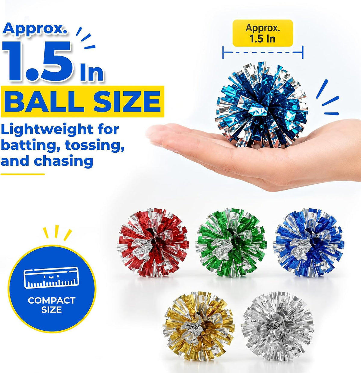 HA SHI Cat Crinkle Balls, 1.6 Inch, 50 Pack
