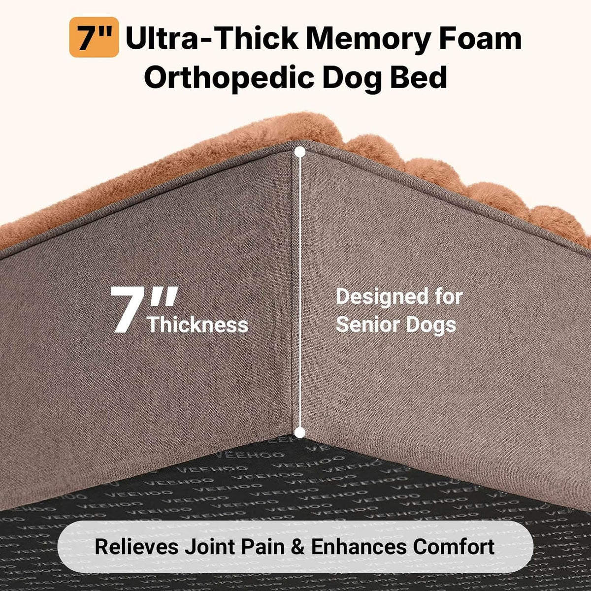 Veehoo Orthopedic Memory Foam Dog Bed for Senior Dogs, 7" Thick XL Dog Bed