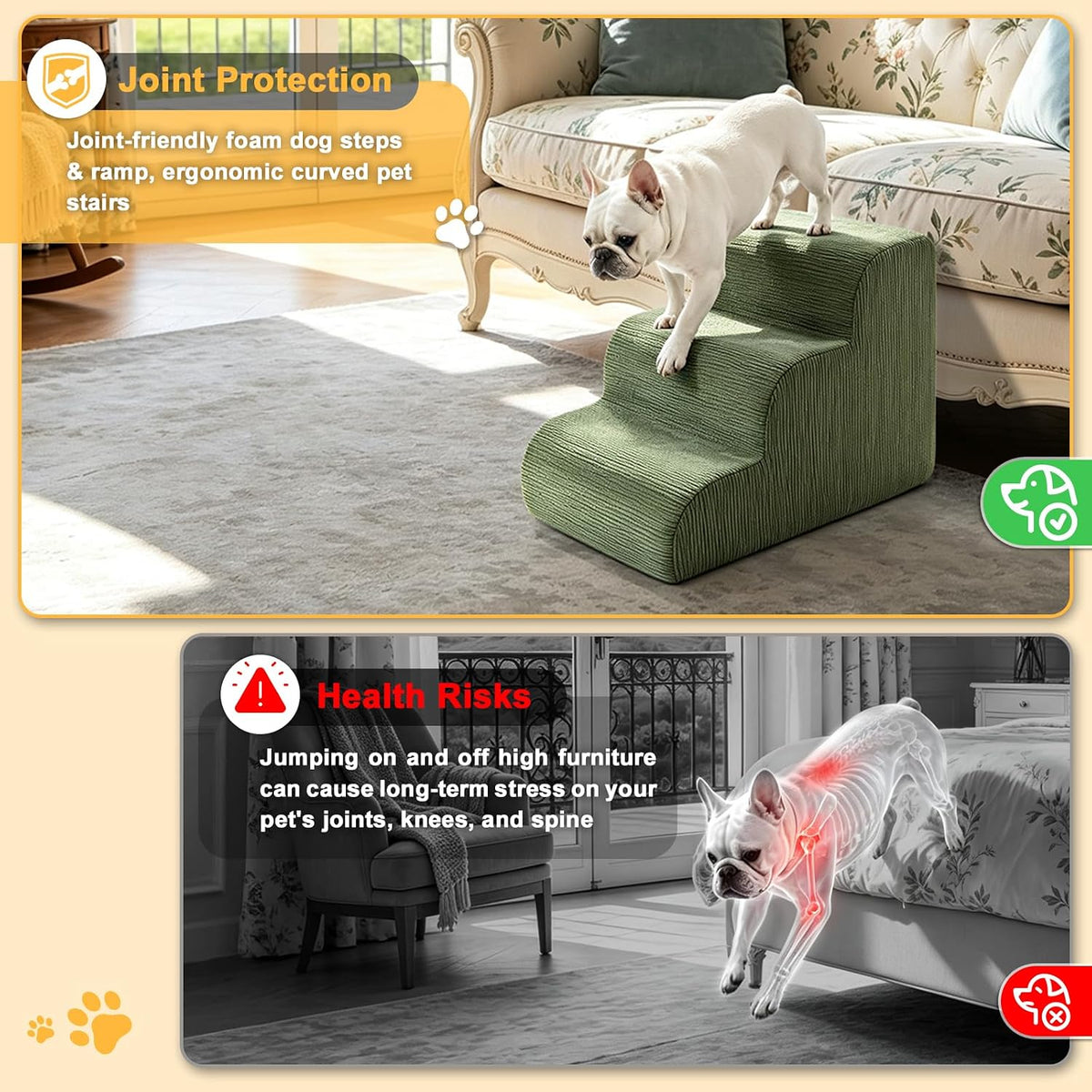 Dog Stairs for Small Dogs, 3-Steps Pet Ramp for Couch Bed, 15" H