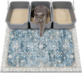 Cat Litter Mat Litter Trapping Mat, 40"x30" Waterproof Urine Proof Litter Box Mat Catcher Mat Non-Slip Washable for Kitty Kitten, Blue