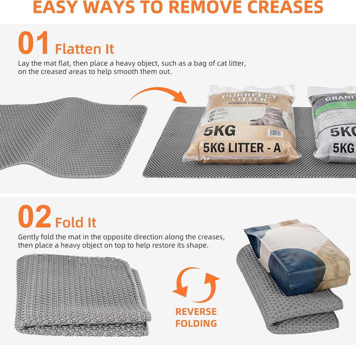 Cat Litter Mat 47"x33" Urine-Proof XL Litter Mat for Litter Box Mat | Large Double Layer Honeycomb Cat Mat, Soft kitty Cat Litter Trapping Mat, Easy Clean Rinse with Water Litter Trapping Grey