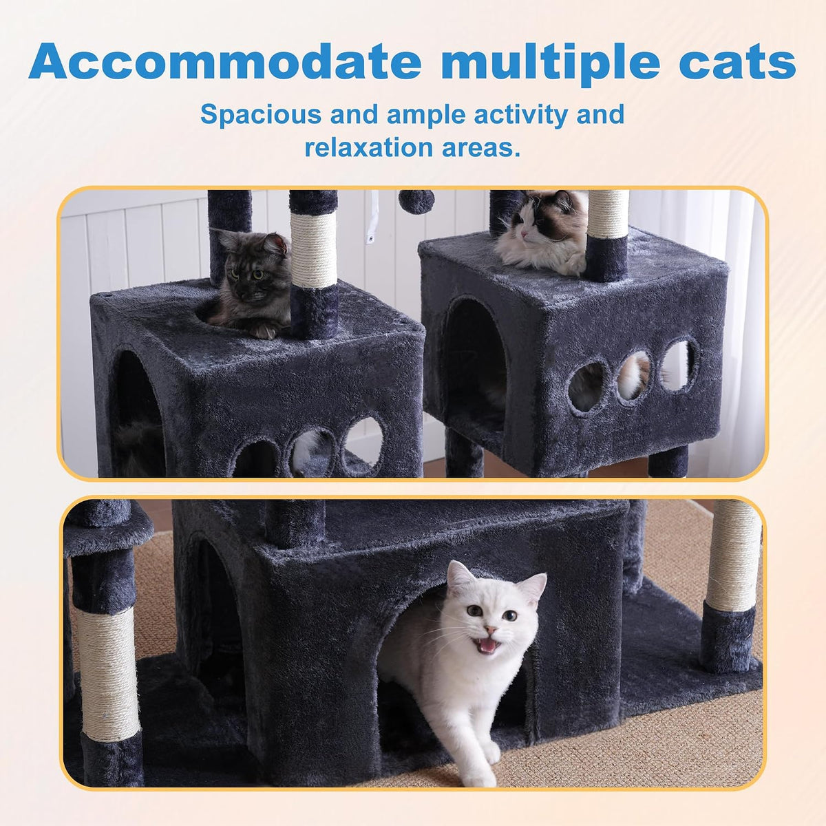 Hey-brother Cat Tree Tower with Sturdy Wide Base, Large Platforms, MPJ083G