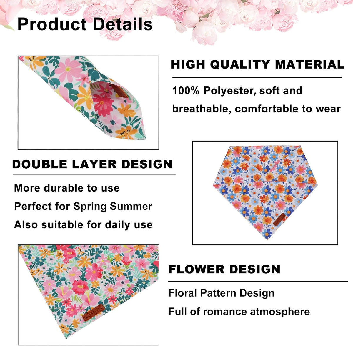 ADOGGYGO Flower Dog Bandanas Girl Boy, Spring Floral Bandana, X-Large
