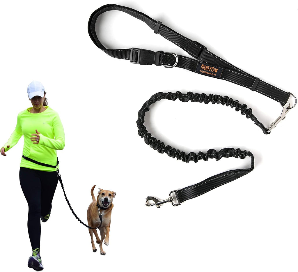Mighty Paw Hands Free Dog Leash | Bungee Waist Leash for Dog Walking. Pet Running Hands Free Tether for Large, Medium & Small Breeds. Pet Waist Belt (36" - 48") Up to 150 lbs - Black