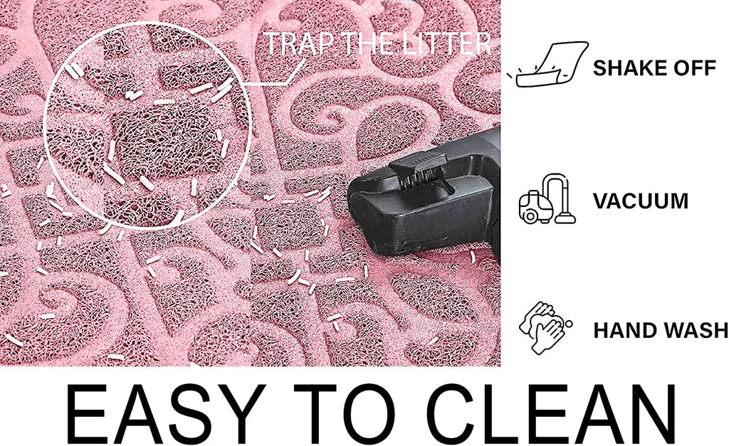 PetLike Cat Litter Box Mat, Thick Kitty Litter Trapping Mat, Durable,Waterproof &Washable with Non-Slip Backing, Soft on Kitty Paws and Easy to Clean, BPA Free 35x24,Pink