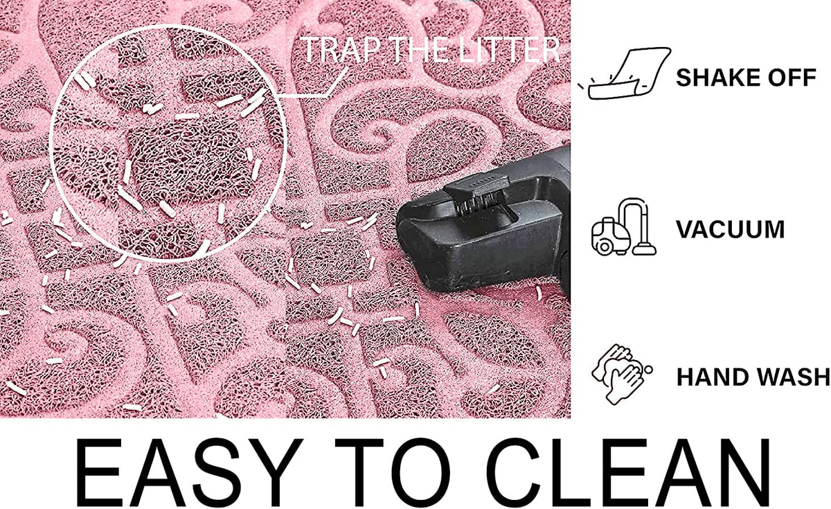PetLike Cat Litter Box Mat, Thick Kitty Litter Trapping Mat, Durable,Waterproof &Washable with Non-Slip Backing, Soft on Kitty Paws and Easy to Clean, BPA Free 35x24,Pink