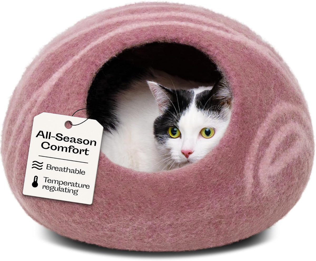 MEOWFIA Cat Cave - New Zealand Wool Bed for Indoor Cats (Rose Gold)