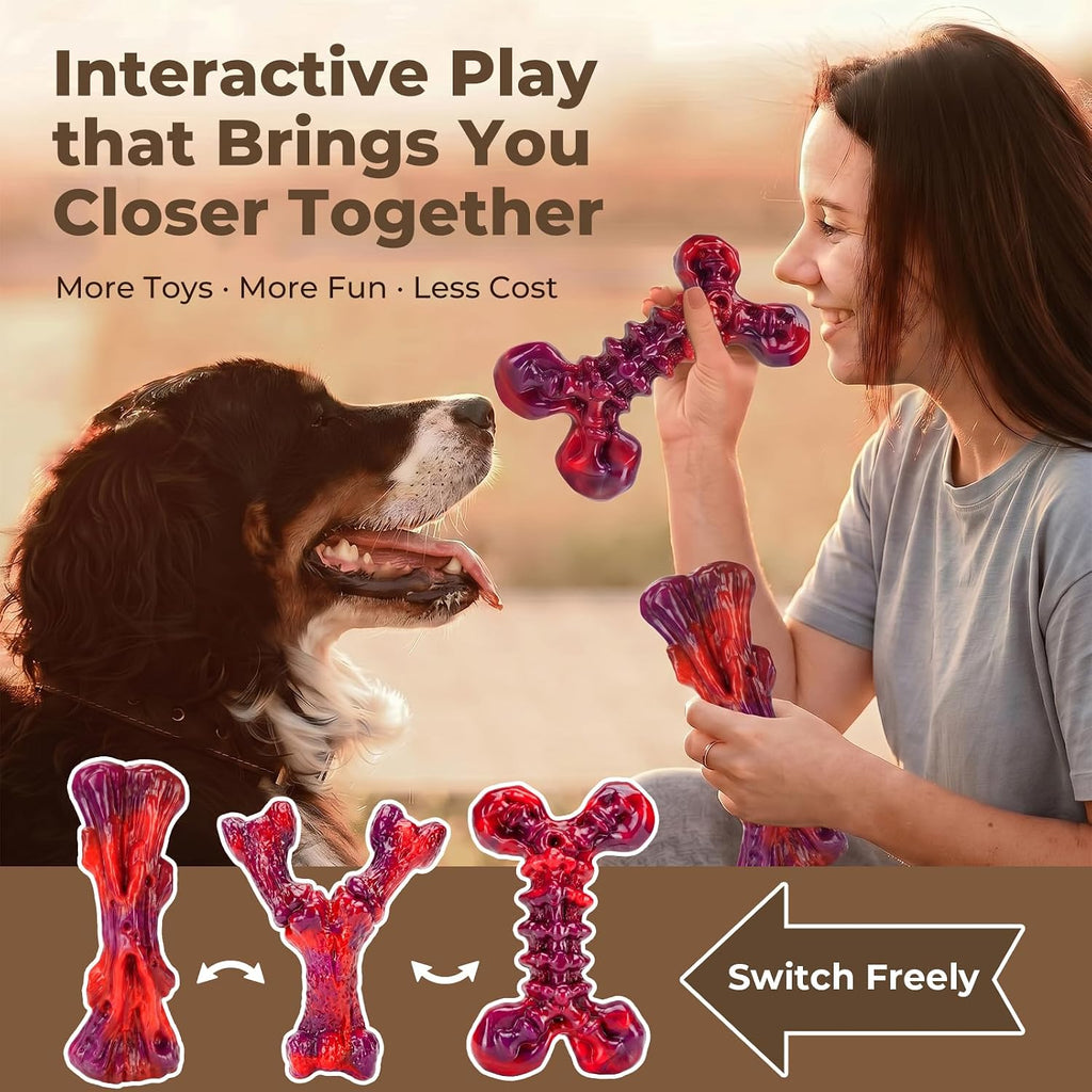 Kseroo 3-Pack Beef Flavored Dog Chew Toys for Aggressive Chewers, Red-XL | Indestructible, Heavy Duty, Rock-Hard Solid Nylon Bones for Medium/Large Dogs 25-100lbs, Tough, Long-Lasting, Keep Them Busy