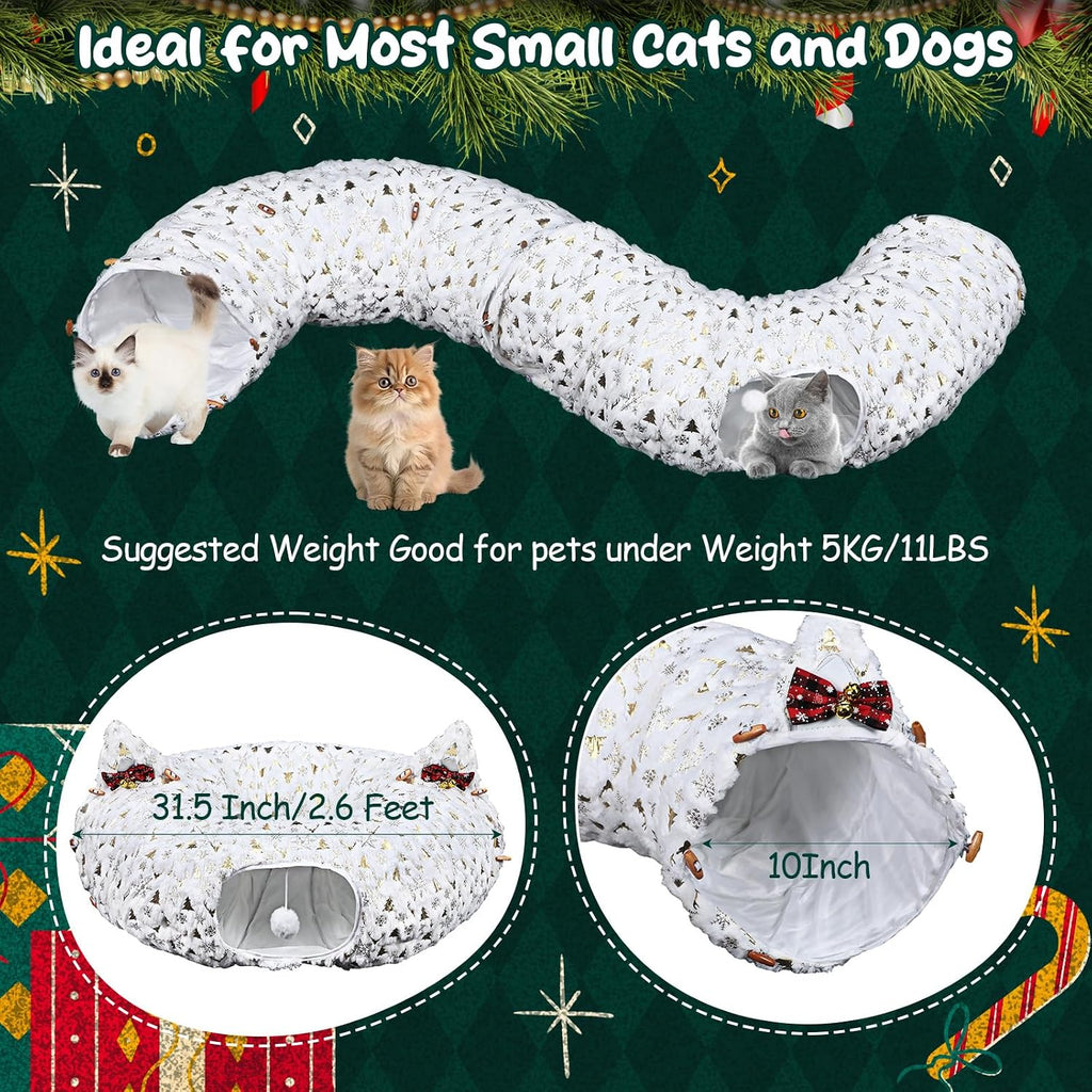 AceOrbit Christmas Cat Tunnel Bed Under Christmas Tree