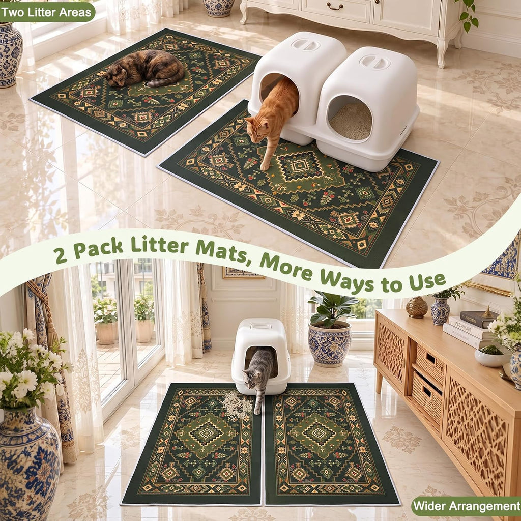 Bienbee Cat Litter Mat, 2 Pack 33" x 22" Machine Washable for Litter Boxes