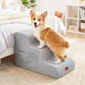 Woochpet 3-Tier Dog Stairs for Beds Foam Ramp Stairs for Couch Light Grey