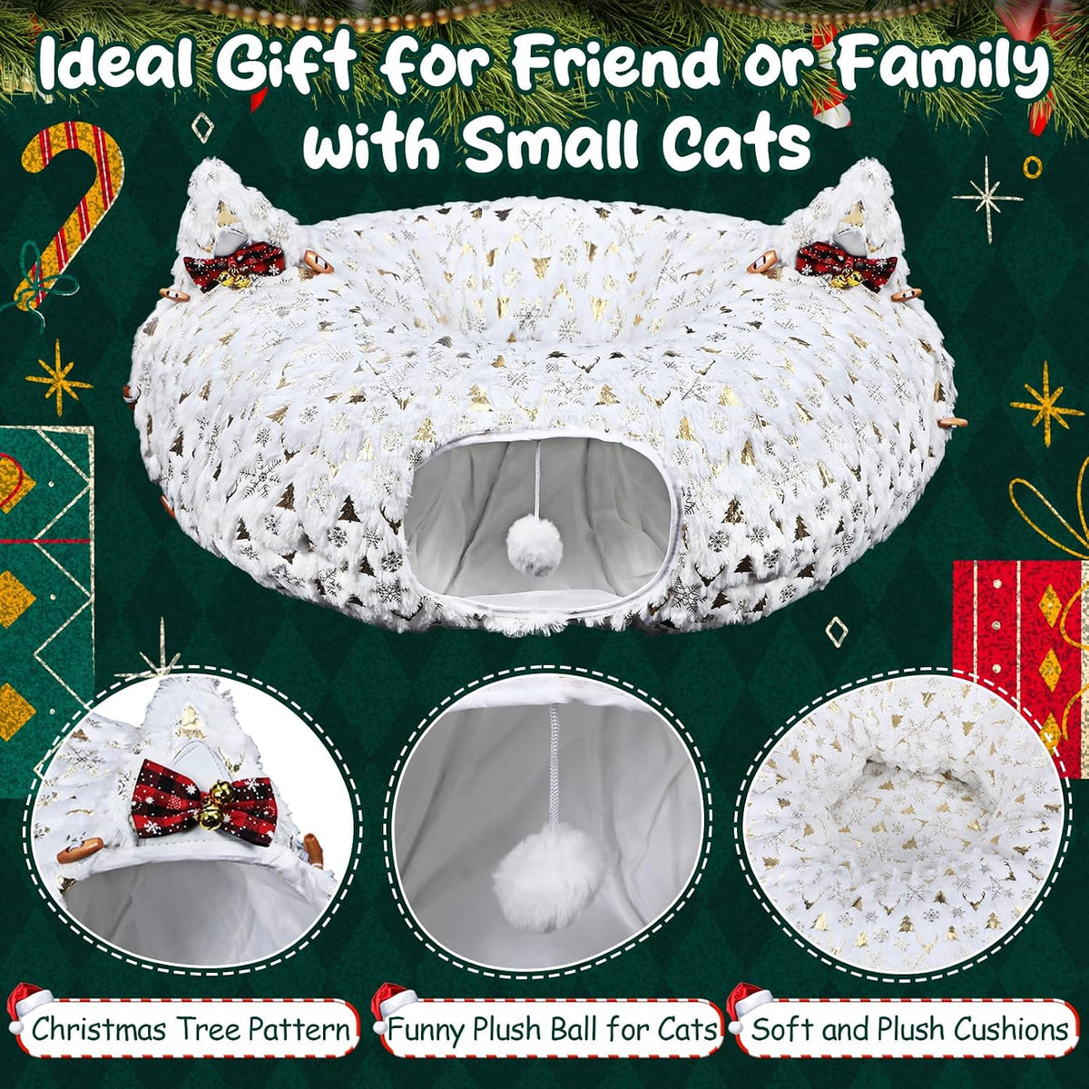 AceOrbit Christmas Cat Tunnel Bed Under Christmas Tree
