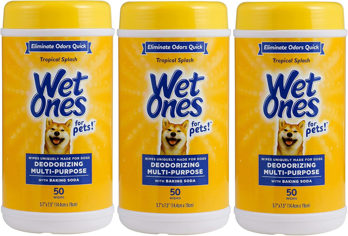 Wet Ones for Pets Deodorizing Dog Wipes, Tropical Splash, 50 Count, 3-Pack