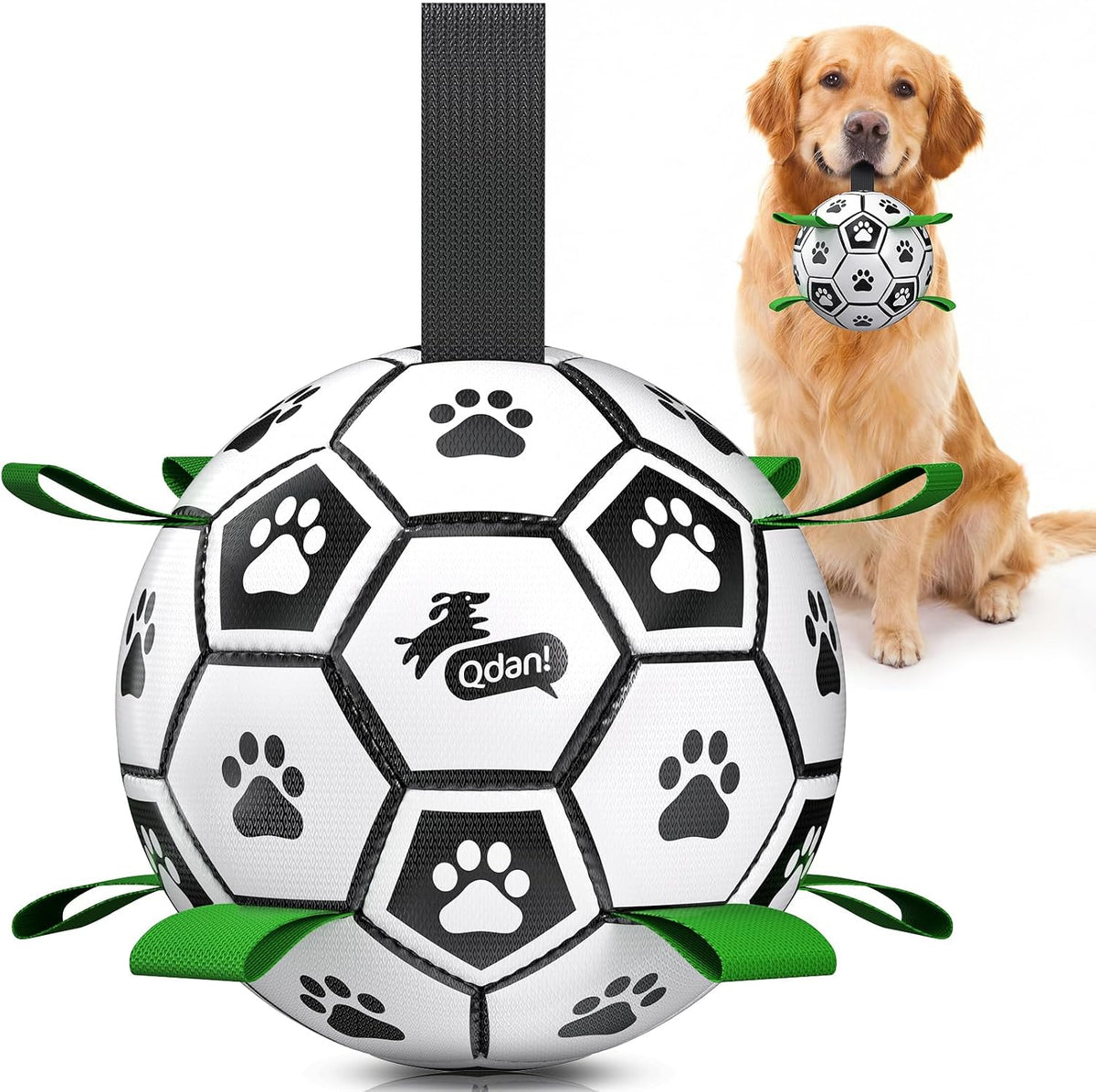 QDAN Large Dog Toys, Soccer Ball for Dogs with Straps, Herding Dog Balls | Interactive Soccer Toys for Tug of War, 8 Inch Dog Ball for Medium Large Puppy, Birthday Toy for 30-90 lbs Dogs, Water Toy
