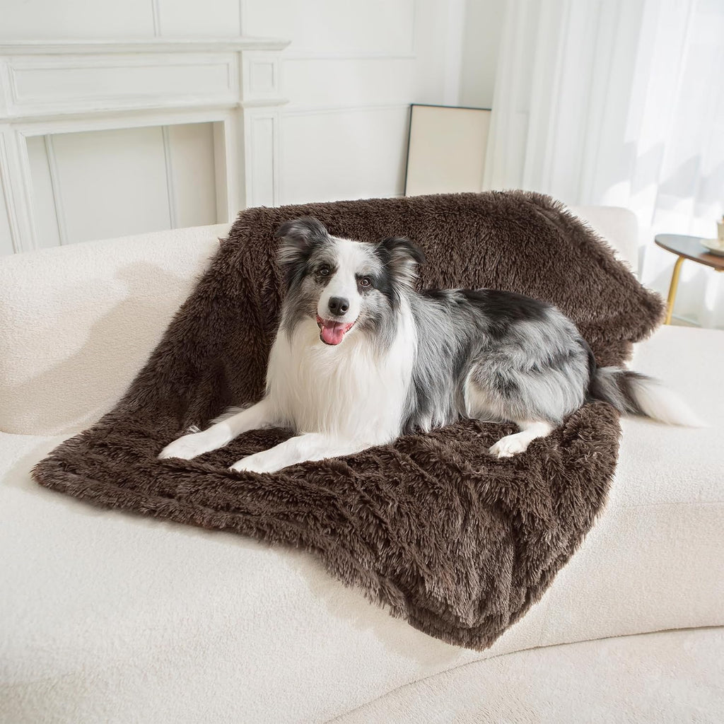 gogobunny Waterproof Dog Blanket for Couch & Furniture Protection - Super Soft Reversible Throw for Large Dogs & Cats, Calming Washable Fur & Sherpa Pet Blanket (50x60 Inch, Chocolate)