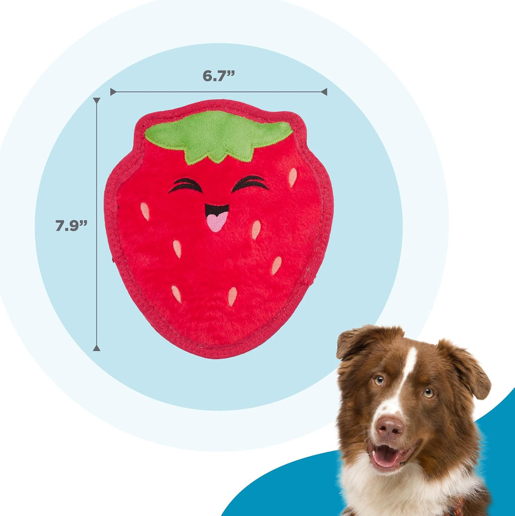 Outward Hound Tough Skinz Durable Chew Squeaky Dog Toy, Strawberry, 7.9" | 4 Tough Layers, Triple Stitched Seams, No Stuffing, Less Mess, Jumbo Squeaker, Fetch & Toss, Tough Chewers, Dogs & Puppies