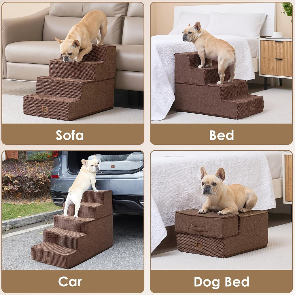 EHEYCIGA Dog Stairs for Small Dogs 13.5" H, 3-Step Dog Steps for Cats, Brown