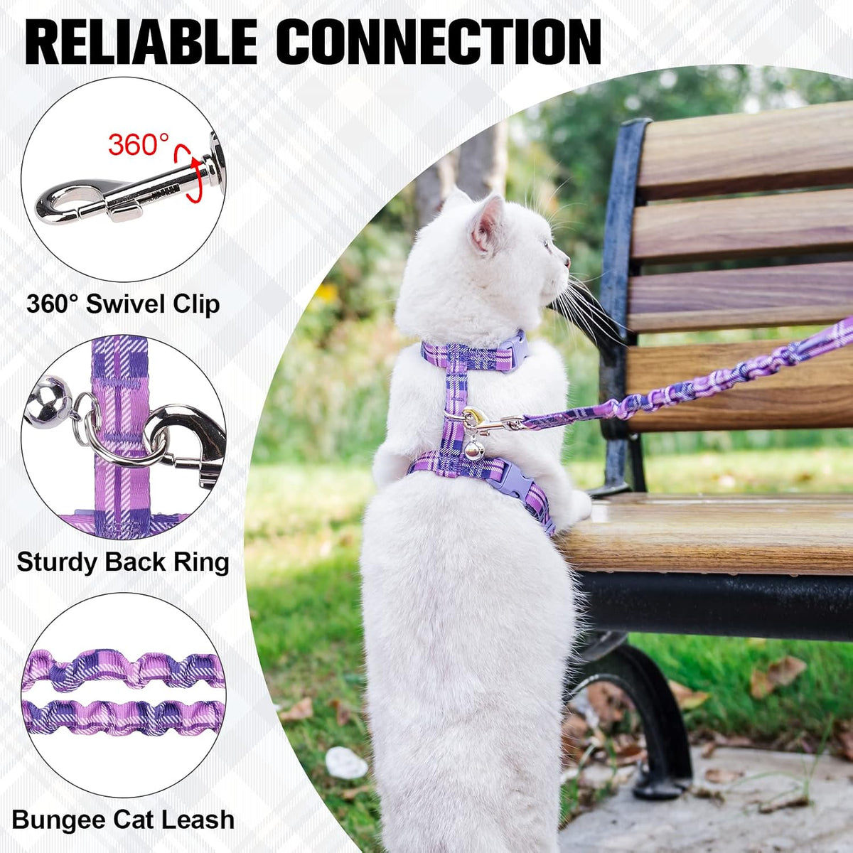BEAUTYZOO Cat Harness and Leash Set, Escape Proof for Walking Travel Purple