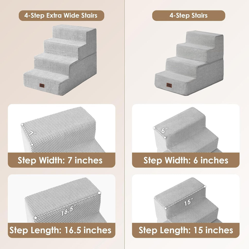 EHEYCIGA Dog Stairs for Bed 18" H, 4-Step Extra Wide Dog Steps, Light Grey
