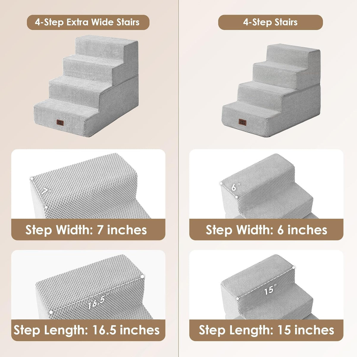 EHEYCIGA Dog Stairs for Bed 18" H, 4-Step Extra Wide Dog Steps, Light Grey