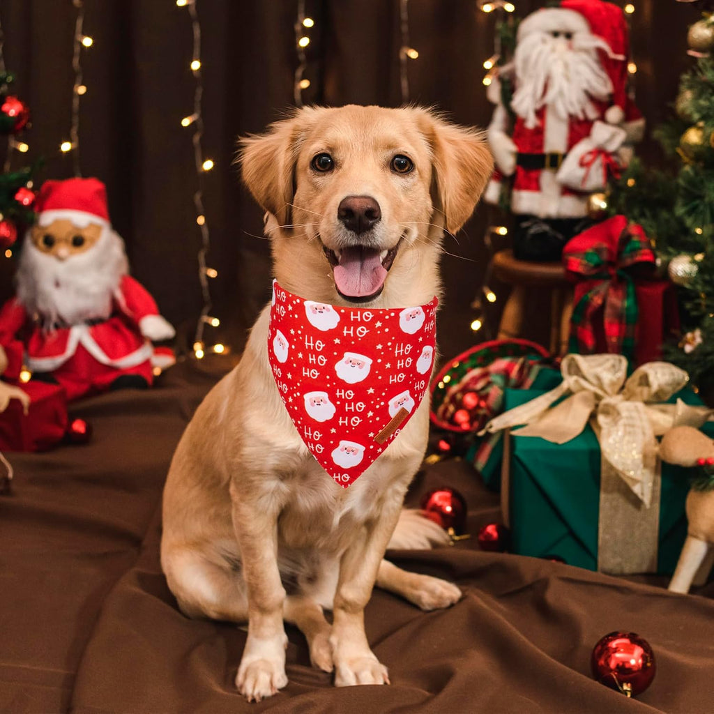 ADOGGYGO Christmas Dog Bandanas, Snowman Santa Xmas Pet Scarf, Multi Size Offered, Red Green Christmas Bandana for Extra Large Dogs Pets (X-Large)