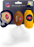 BEST PLUSH CAT TOY NFL SAN FRANCISCO 49ERS Complete Set of 3 piece Cat Toys filled with Fresh Catnip. Includes: 1 Helmet Cat Toy, 1 Football Cat Toy with Feathers & 1 Beer Bottle. Beautiful Team LOGOS