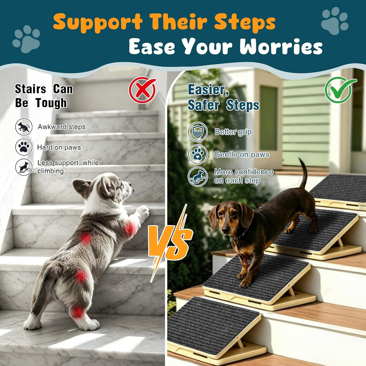 6-Pack Small Dog Ramp for Stairs, Adjustable Gentle Low-Angle Wooden Pet Stair Wedges, Non-Slip Carpet Surface, No Assembly Portable Sturdy Pet Steps for Small Dogs, Senior, Injured, Short-Legged