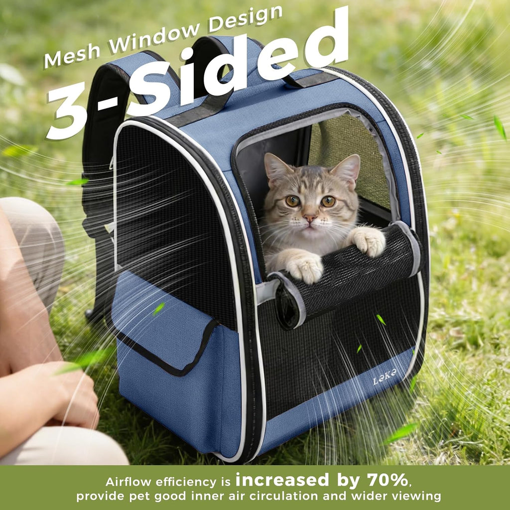 Lekereise Dog Carrier Backpack for Small Medium Dogs Cats up to 18 lbs, Breathable Pet Backpack Carrier with 3 Entrances, Collapsible Cat Backpack Carrier, Travel Hiking Puppy Backpack