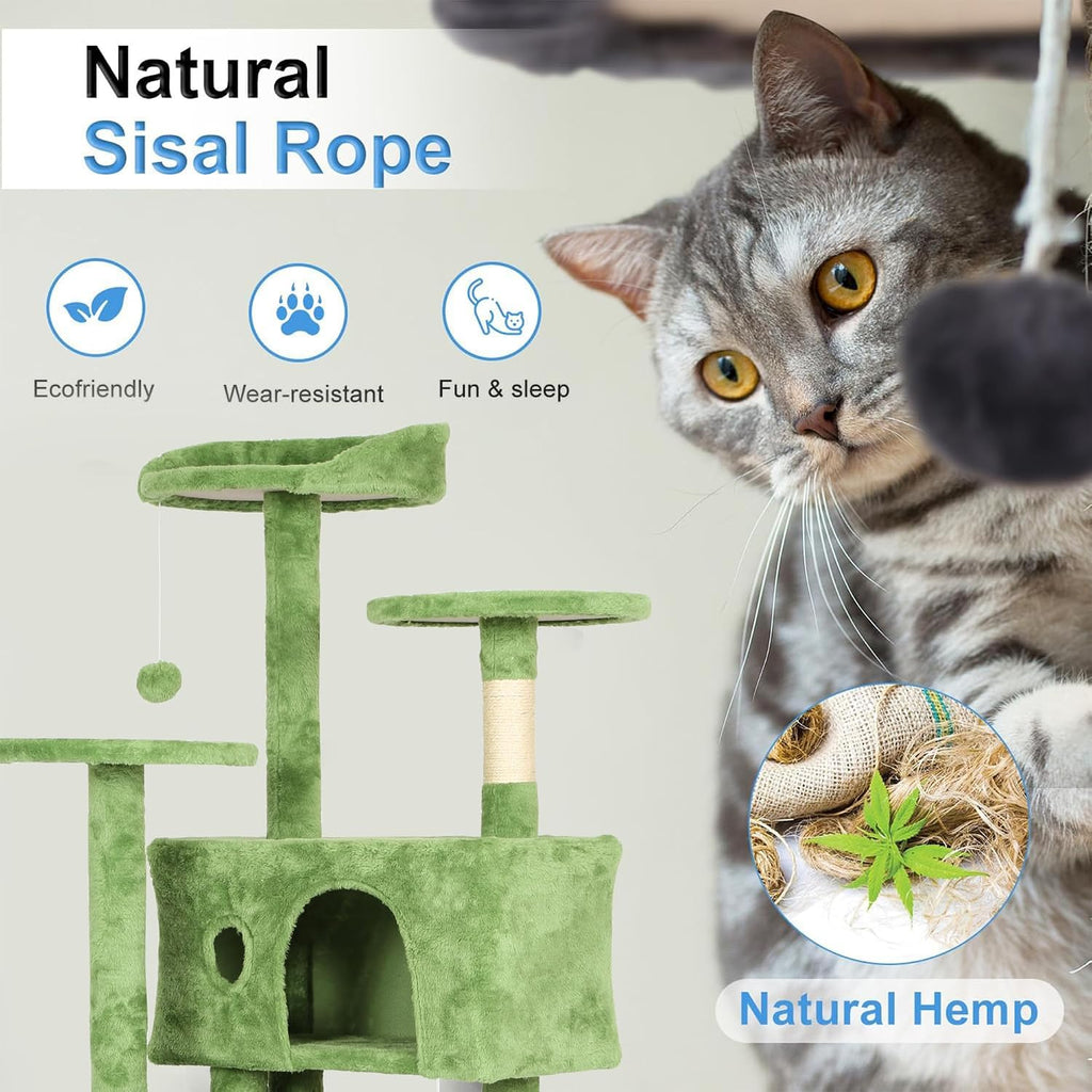 FDW | 70" Cat Tree Tower | Green | Multi-Level Indoor Activity Center