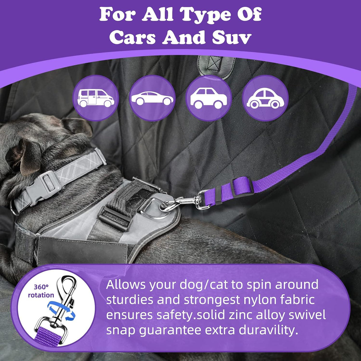 BWOGUE Dog Seat Belt for Car, Headrest Restraint Safety Lead, 1 Pack
