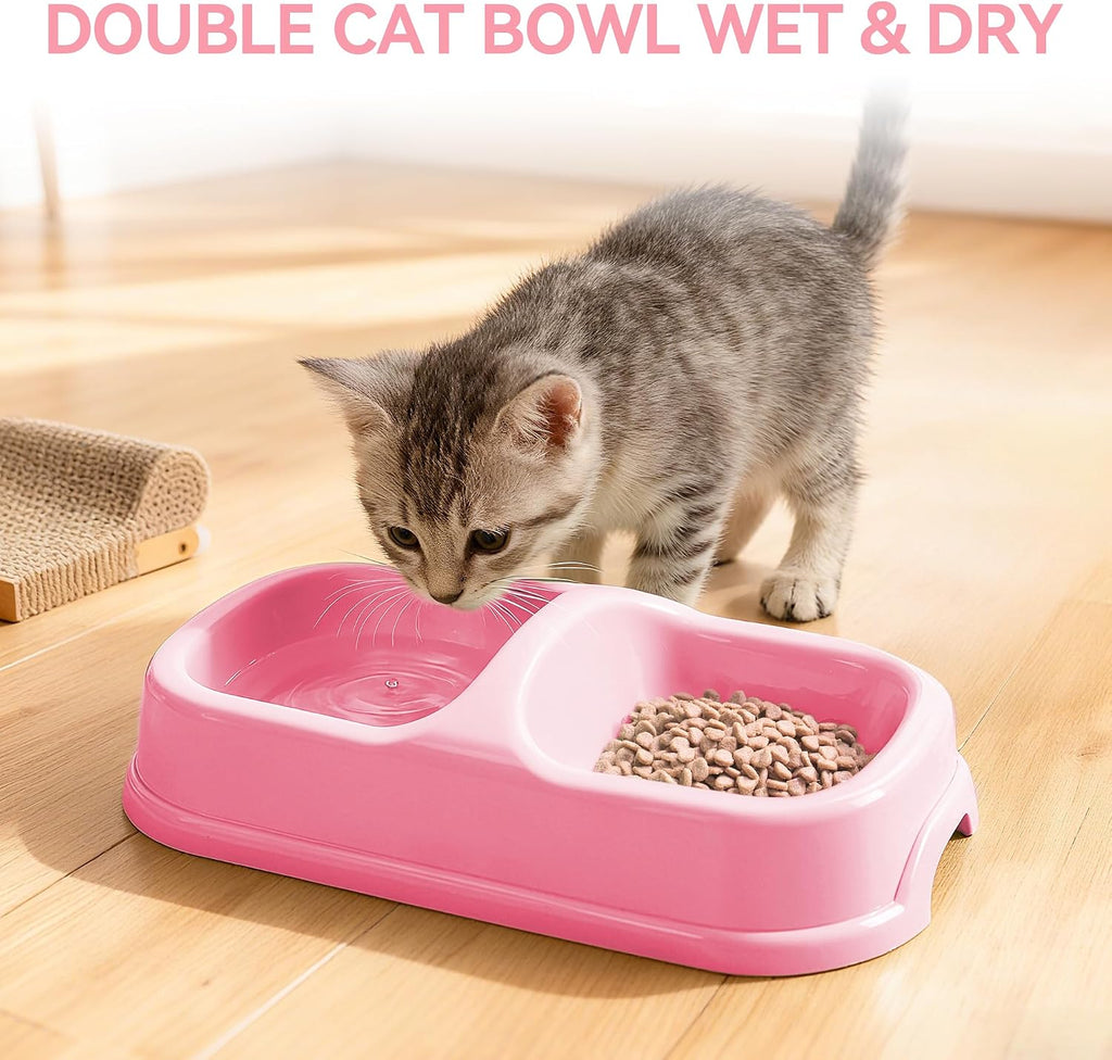 PAWISE Cat Litter Box Set, Small Kitten Starter Kit, Includes Litter Box, Litter Scoop, Double Dish Feeding Bowl, Cat Mouse Toy, Kitty Ball Toy, Pink