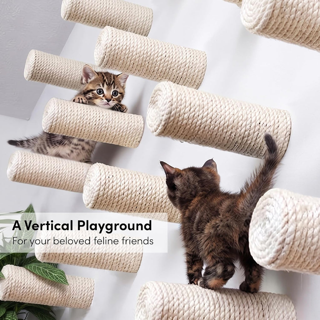 xympo Wall-Mounted Cat Climbing Steps, Floating Sisal Scratching Posts, 8 Inch, 3 Pack, Easy Drywall Install