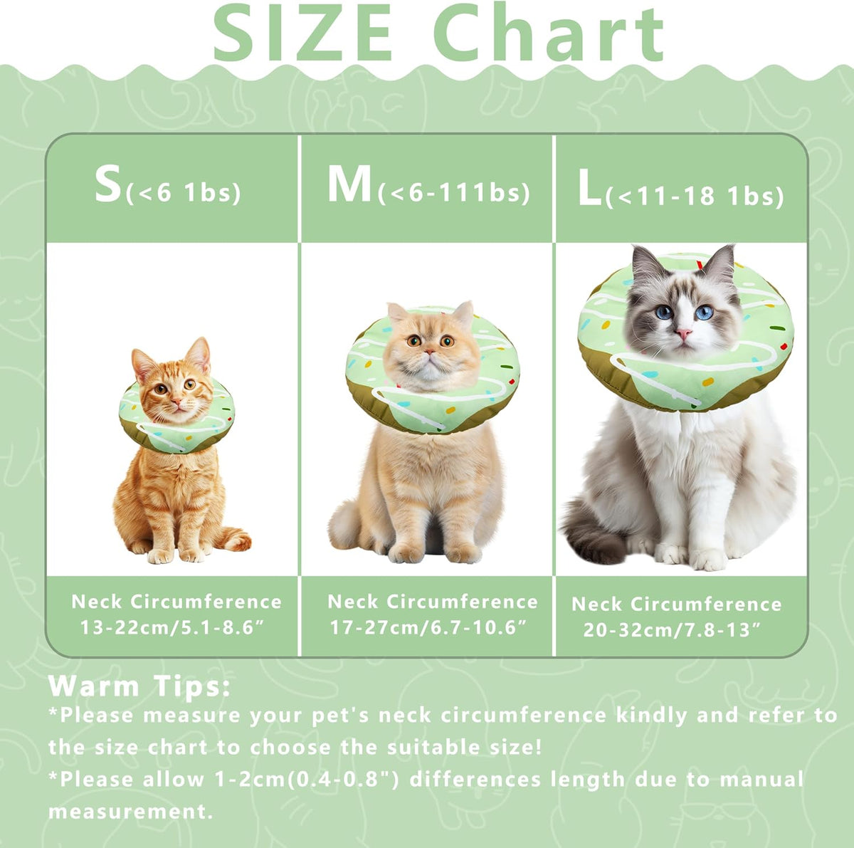 Seyezo Cat Cone Collar Soft, Adjustable Cat Recovery Cone, Waterproof Green