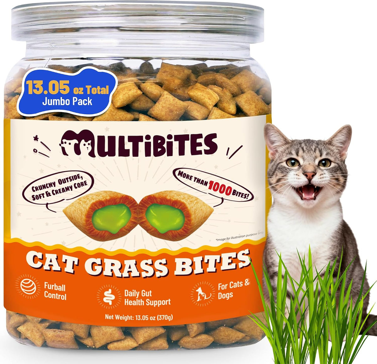 13.05oz Cat Grass Treats for Indoor Cats with Taurine for Cats