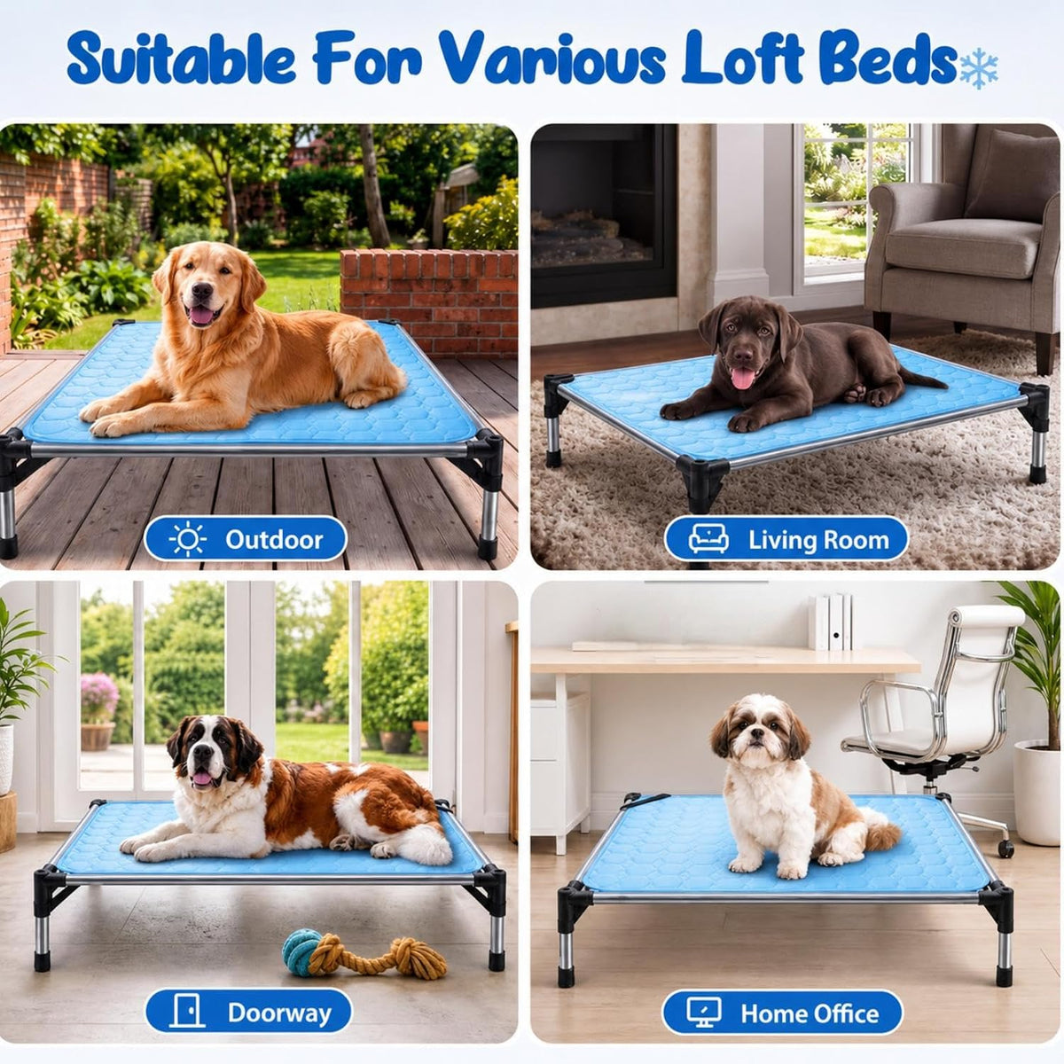 Elevated Dog Cat Bed Cover Replacement Pad, 32 x 25 Inch, Blue