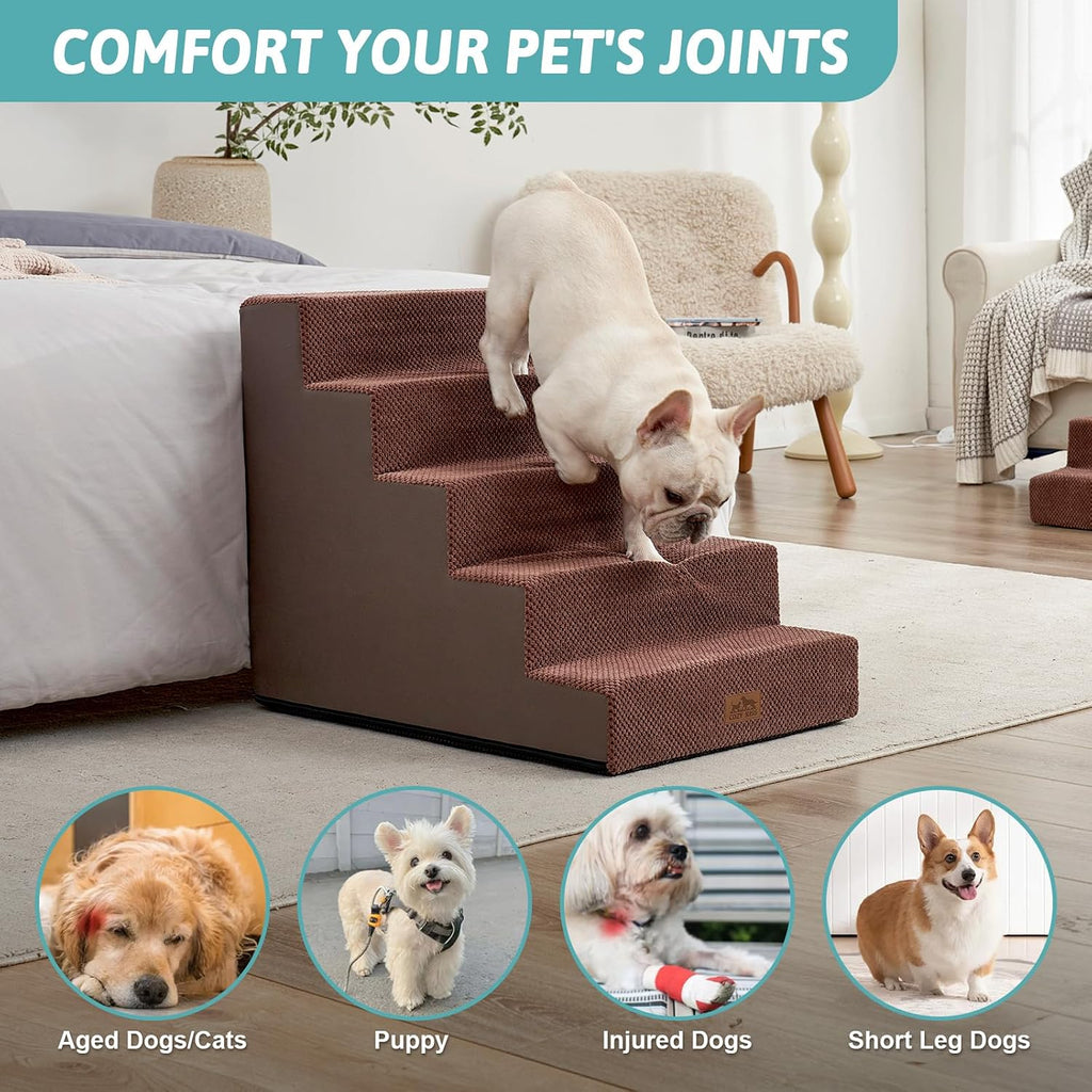 COZY KISS Dog Stairs for Small Dogs, 5 Step Pet Stairs for Beds & Couches