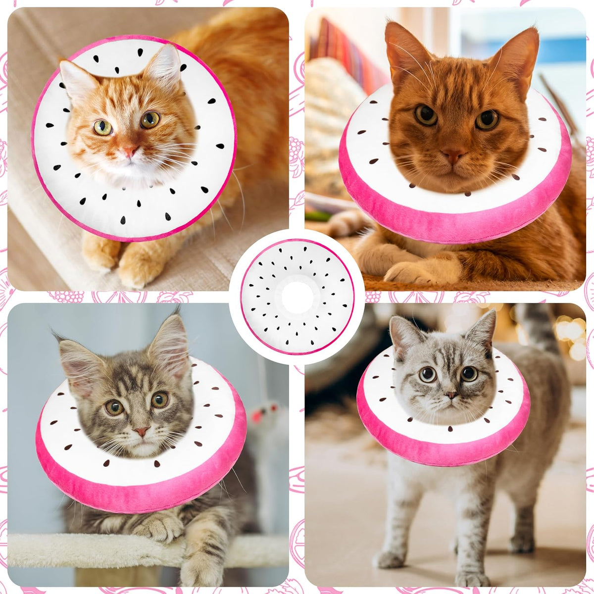 Cat Cone Collar Soft, Cat Recovery Cone (Dragonfruit, S)