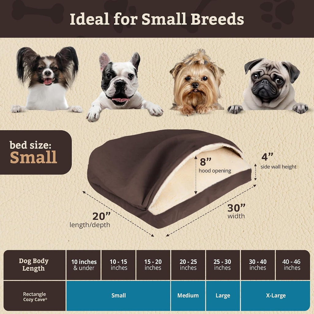 Snoozer Rectangle Cozy Cave Dog Bed, Hooded Dog Bed, Hot Fudge (S)