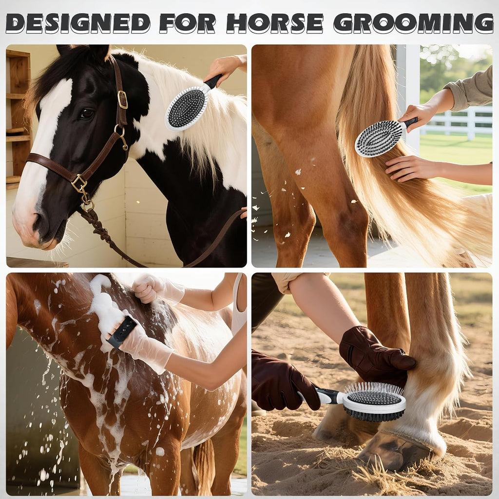 2PCS Pet Grooming Tools - Double-Sided Brush for Shedding and Bathing, Suitable for Short/Long Haired Dogs Cats and Horses, Deshedding Dog Brush, Mane & Tail Combs for Horses - Pet Supplies (White)