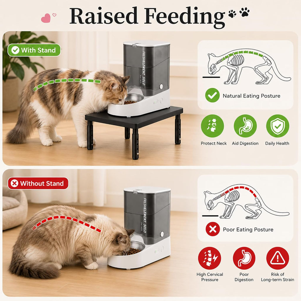 ECOLOVI Height-Adjustable Cat Food Stand, Elevated Cat Feeder Stand for Automatic Feeder & Bowls, Lifted Cat Food Table Station, Raises Feeder/Bowl, Relieves Spine and Joints Noticeably, Black
