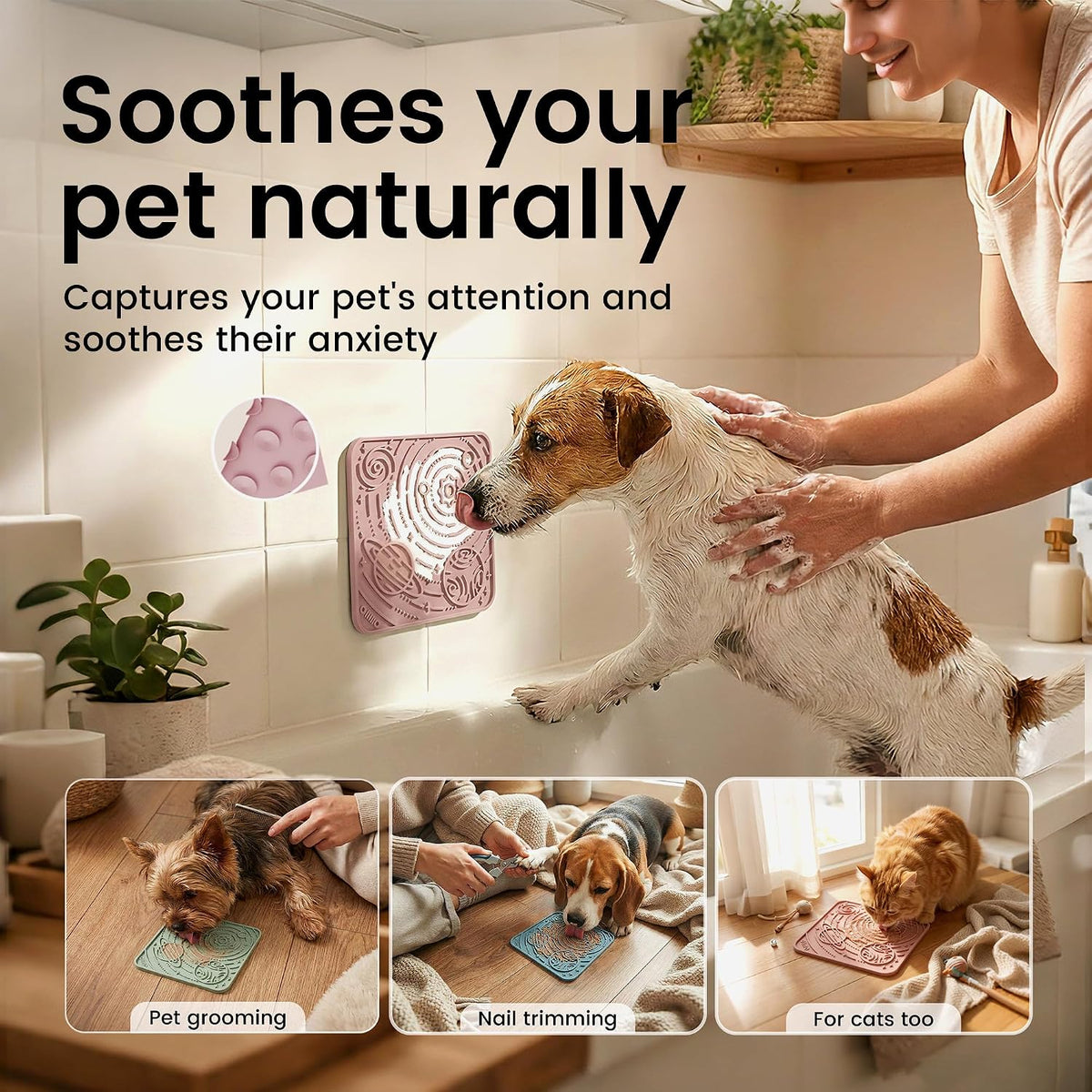 OHMO Lick Mat for Dogs&Cats, Space Pattern, Small, 2pcs, Brick Red&Coral | Pet Enrichment Toys, Slow Feeder, Textured Silicone Surface, Strong Suction Cups, Anxiety&Boredom Relief, Easy-Clean