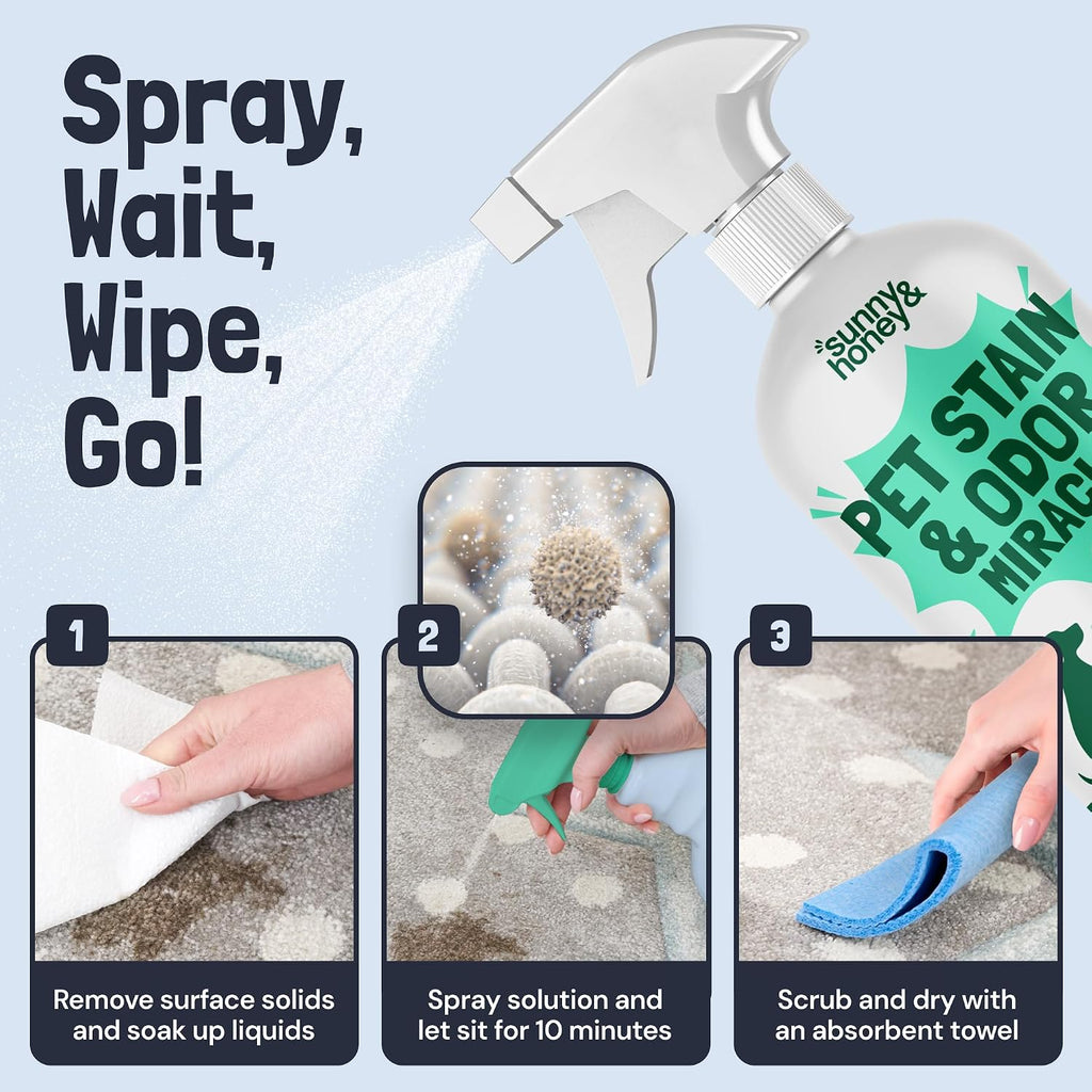 Sunny & Honey Carpet Cleaner Spray, Enzyme Pet Stain Remover, 32oz Mint