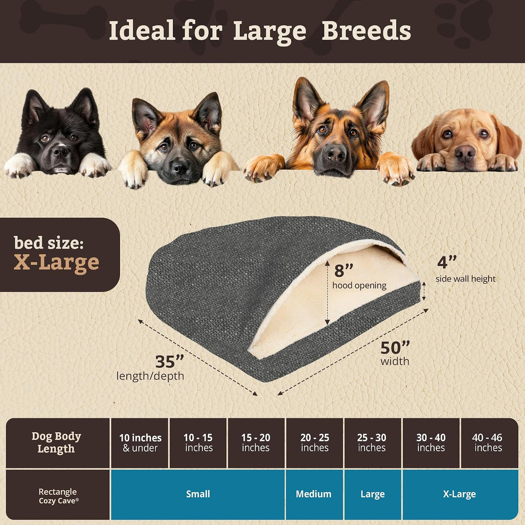 Snoozer Rectangle Cozy Cave Dog Bed, Hooded Dog Bed, Merlin Pewter (XL)