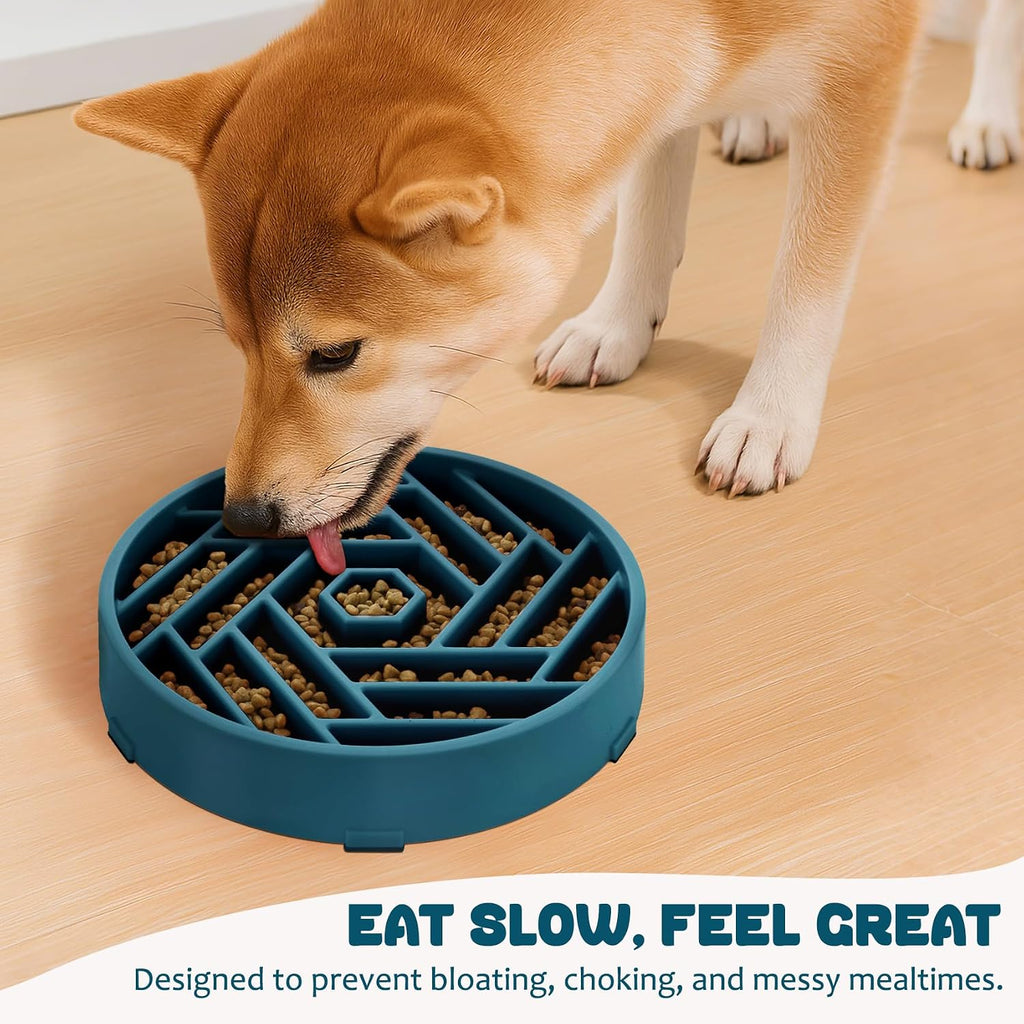 WHIPPY Slow Feeder Dog Bowl, Puzzle Maze Design to Slow Down Eating, 3-Cup Capacity, Anti-Gulping Food Bowl for Medium & Large Dogs,Navy Blue