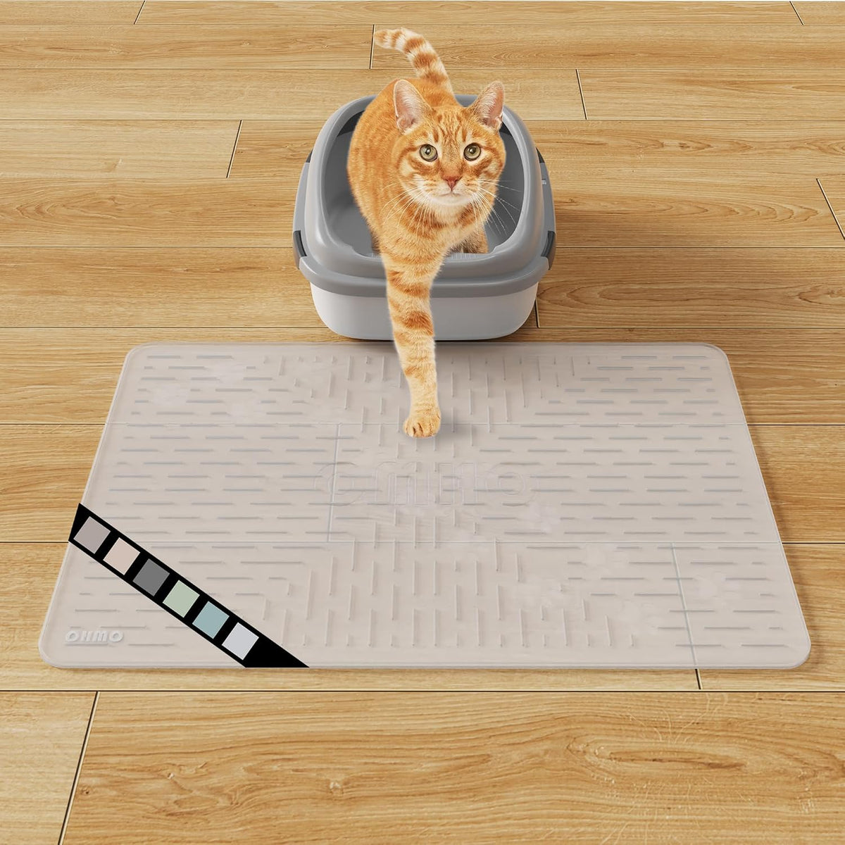 OHMO Cat Litter Mat 23.5x16 Silicone Trapping Mat Semi Transparent | for Kitty Litter Box, Easy Clean, BPA Free Rubber, Center Litter Collection, Easy Pour-Back, Waterproof, Odor-Resistant