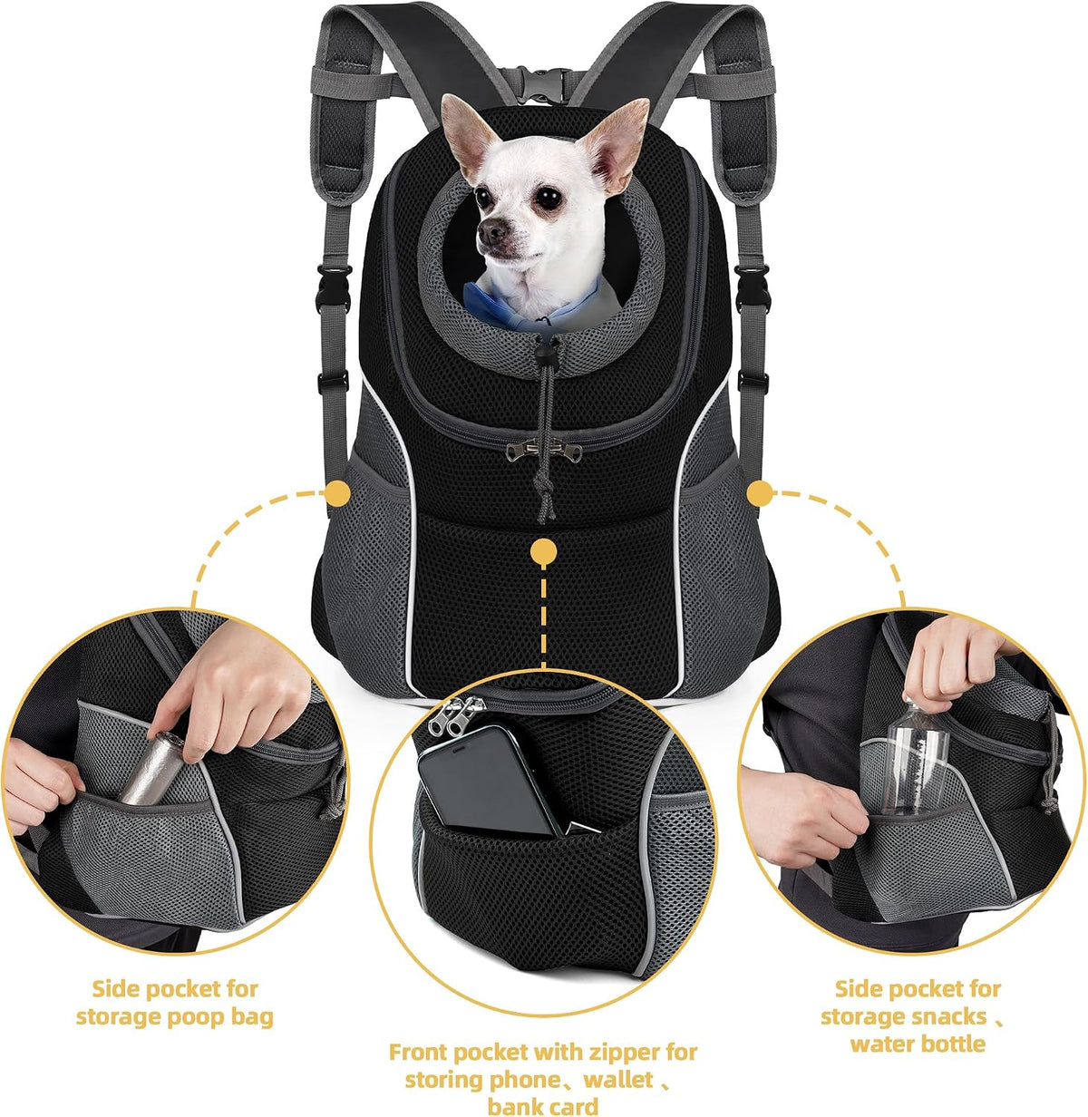 WOYYHO Pet Dog Carrier Backpack, Ventilated Small Dog Front Backpack